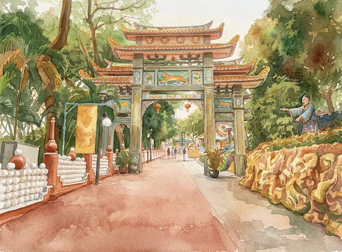Watercolour illustration for Haw Par Villa / Tiger Balm